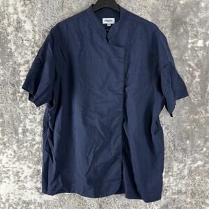 Finery Womens Size M Casual Snap Button Top Navy Short Sleeve